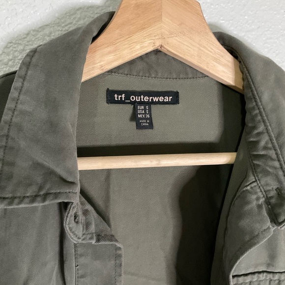 ZARA Trafaluc TRF Olive Oversized Shirt Dress w/ Frill Ruffle Small Lagenlook - Picture 4 of 10